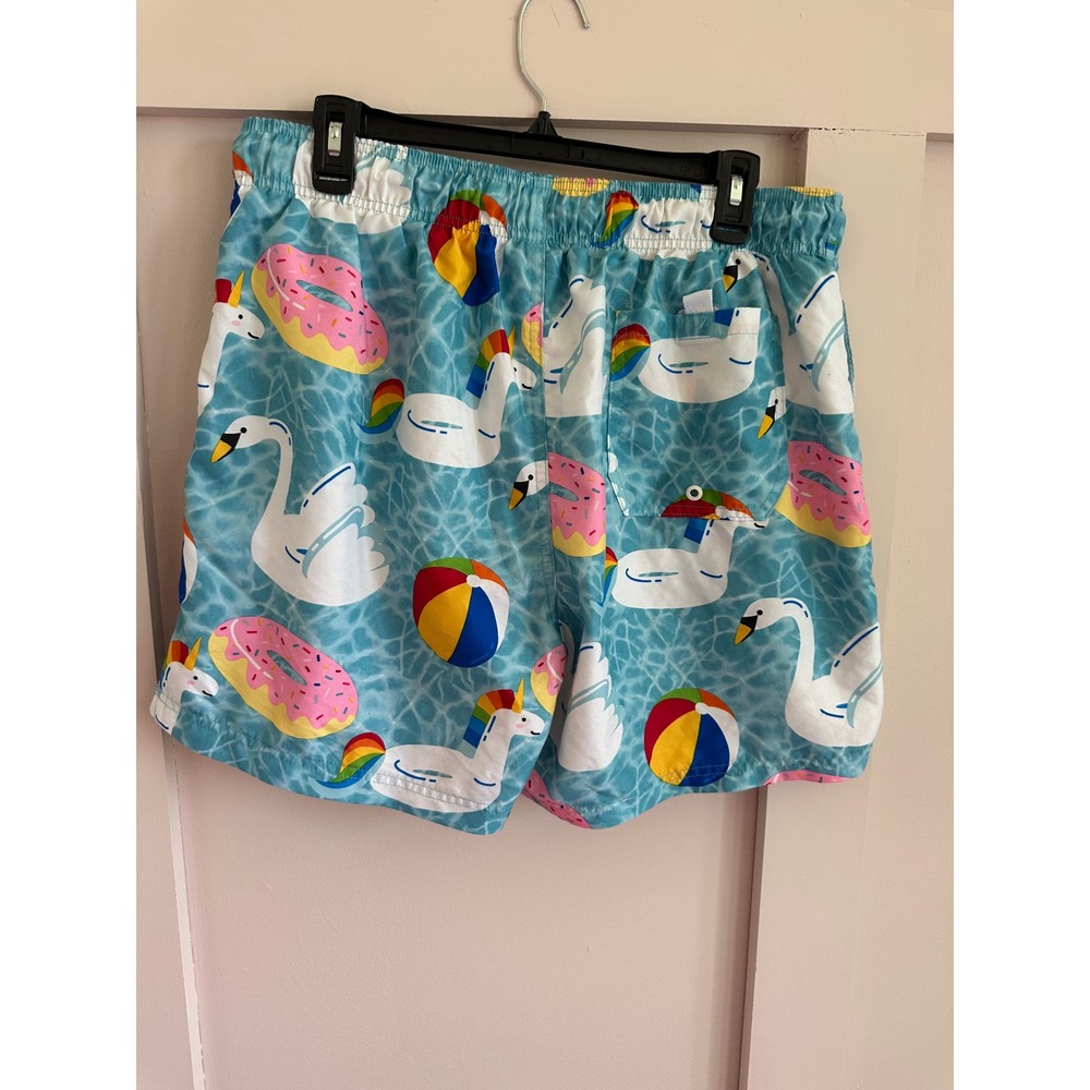 George Mens Blue Pool Float Print Swim Trunks Unicorn Swan Donut Size Large - Picture 2 of 7